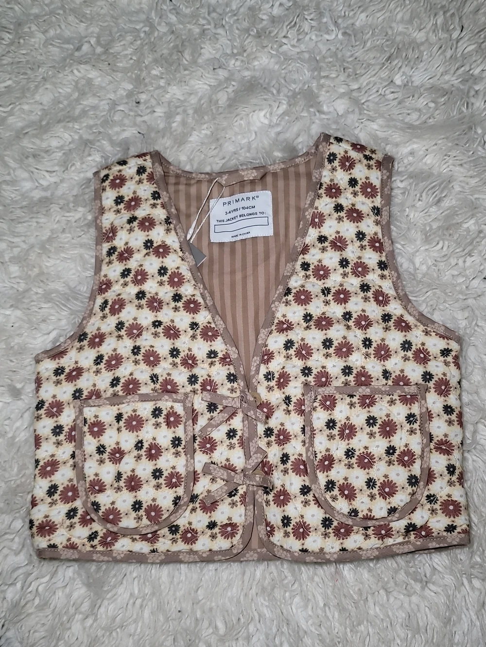 Primark Beige Striped Lined Kids Jacket